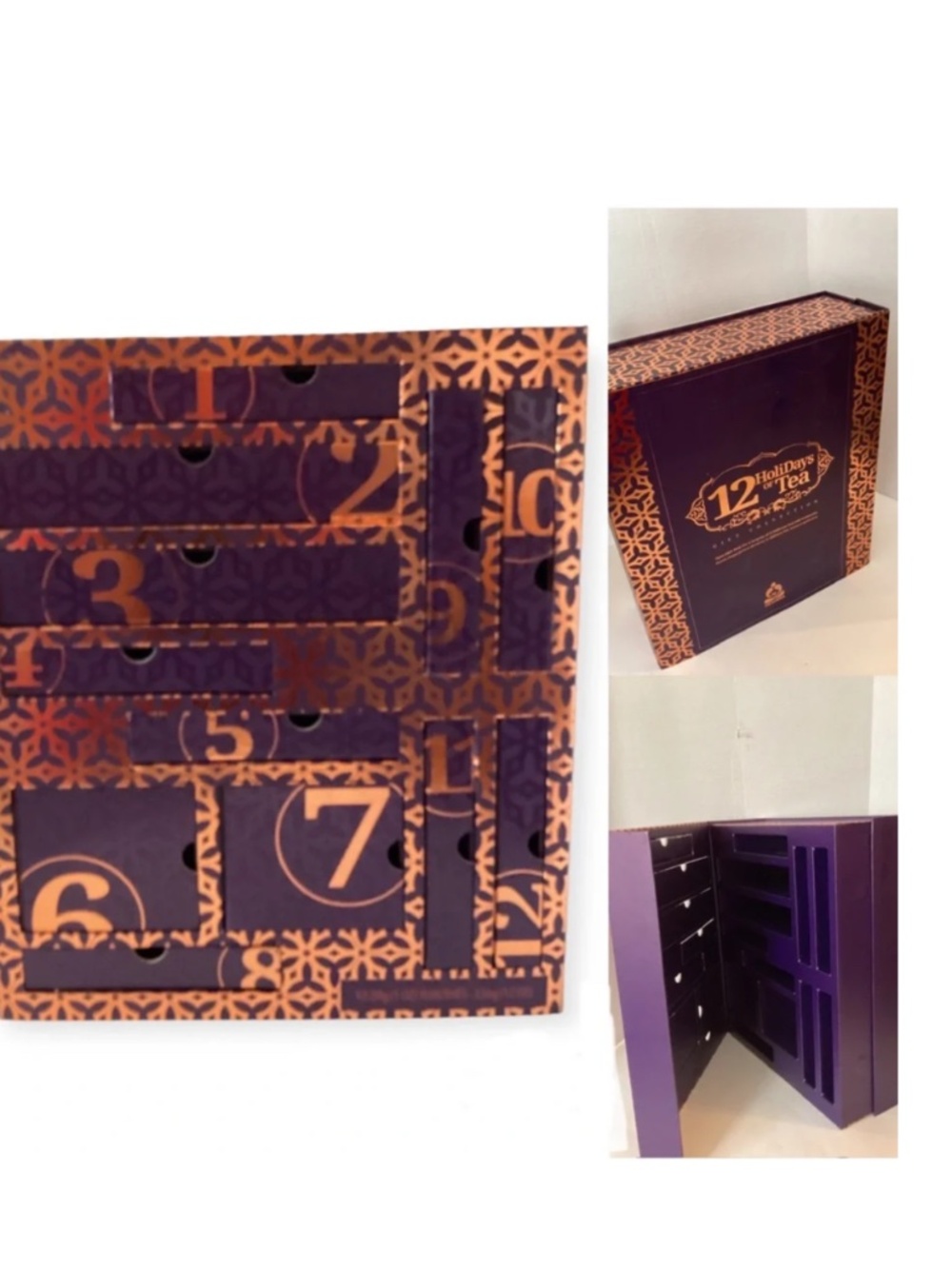 Teavana 12 Days Holiday Gift Advent Calendar Empty Box  Purple Gold Size Large